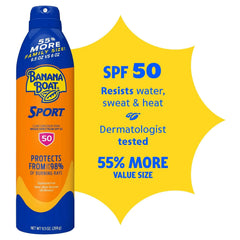 Banana Boat Sport Ultra SPF 50 Sunscreen Spray, 9.5oz, Banana Boat Sunscreen Spray SPF 50, Oxybenzone Free Sunscreen, Spray On Sunscreen, Water Resistant Sunscreen, Family Size Sunscreen, 9.5oz