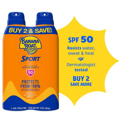 Banana Boat Sport Ultra SPF 50 Sunscreen Spray | Banana Boat Sunscreen Spray SPF 50, Water Resistant, Oxybenzone Free, Sunblock, 6oz each Twin Pack