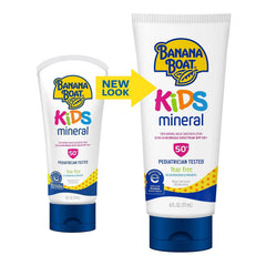 Banana Boat 100% Mineral Kids Sunscreen Lotion SPF 50, Twin Pack | Banana Boat Mineral Sunscreen for Kids, Childrens Sunblock SPF 50, Oxybenzone Free, 6Fl Oz each (Pack of 12)
