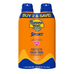 Banana Boat Sport Ultra SPF 50 Sunscreen Spray | Banana Boat Sunscreen Spray SPF 50, Water Resistant, Oxybenzone Free, Sunblock, 6oz each Twin Pack