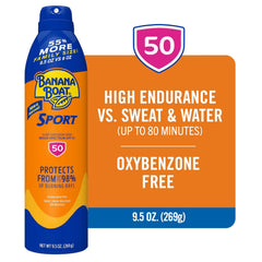 Banana Boat Sport Ultra SPF 50 Sunscreen Spray, 9.5oz, Banana Boat Sunscreen Spray SPF 50, Oxybenzone Free Sunscreen, Spray On Sunscreen, Water Resistant Sunscreen, Family Size Sunscreen, 9.5oz