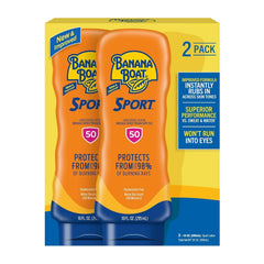 Banana Boat Sport Sunscreen Lotion, SPF 50, 10 Oz Each, Twin Pack | HIGH-PERFORMANCE SUNSCREEN with a non-greasy feel and won't clog pores