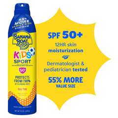 Banana Boat Kids Sport Sunscreen Spray SPF 50, 9.5oz, Childrens Sunscreen, Spray On Sunscreen SPF 50, Family Size Sunscreen, 9.5oz