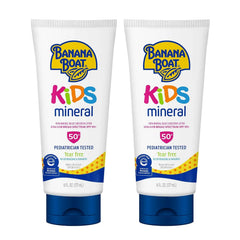 Banana Boat 100% Mineral Kids Sunscreen Lotion SPF 50, Twin Pack | Banana Boat Mineral Sunscreen for Kids, Childrens Sunblock SPF 50, Oxybenzone Free, 6Fl Oz each (Pack of 2)
