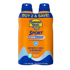 Banana Boat Sport Cool Zone SPF 30 Sunscreen Spray Twin Pack | Spray Sunscreen SPF 30, Sunblock, Oxybenzone Free, 6oz each